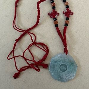 Red and Green  Necklace with Decorative Knots